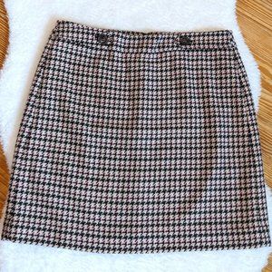 Houndstooth Wool Blend Tweed Skirt in Pink, Brown, & Cream